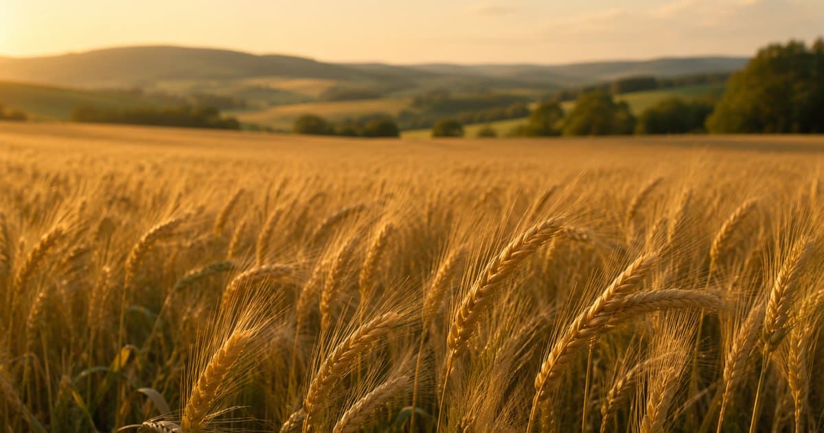 Golden wheat field at sunset representing the counting of the Omer between Passover and Shavuot